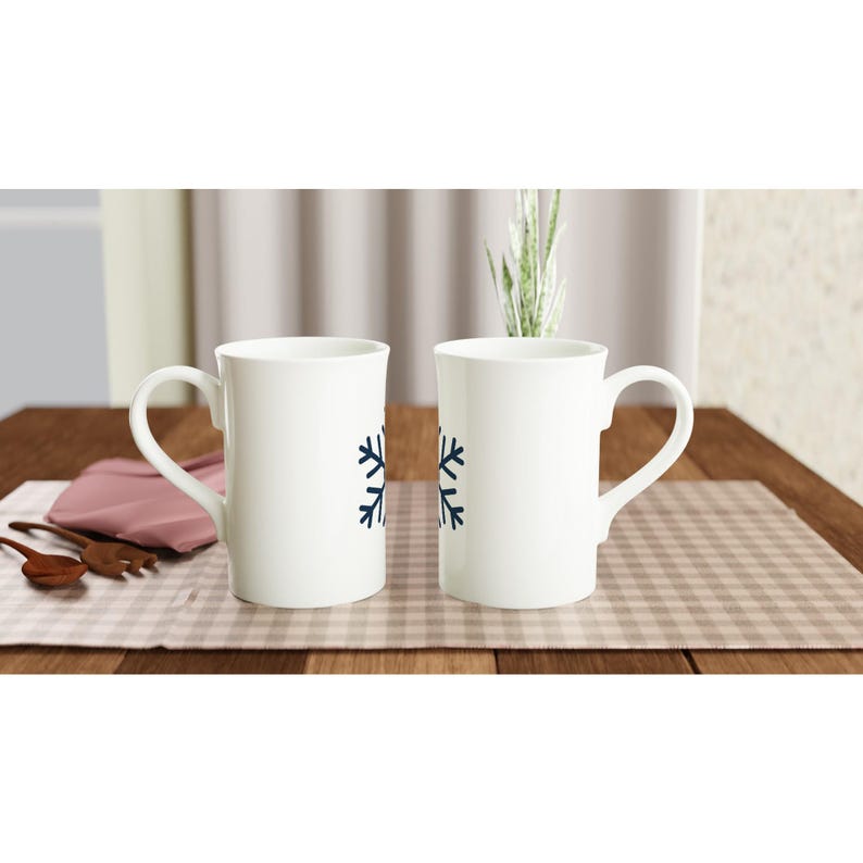Elegant Snowflake Mug - Slim Porcelain Cup for Coffee & Hot Chocolate - Dishwasher and Microwave Safe image 2