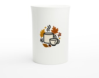 Cozy Autumn Coffee Mug – Fall Leaves & Pumpkin Collage – 10oz Porcelain Seasonal Cup