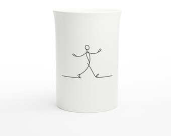 La Linea Stickman Coffee Mug – Funny Minimal Line Art Cup – 10oz Porcelain Drinkware