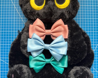 Soft Black Cat Plush Backpack ( 43cm ) With Handmade Removable Ribbon Bow Pin Cat Lover Gift Hair Band Mini Plushie