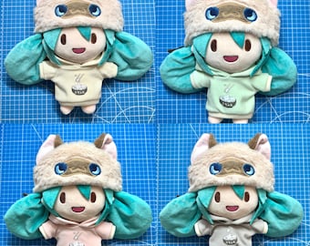 Hatsune Miku Cotton Doll Plush Toy 25cm White Mint Pink Gray Hoodie Kitty Hat Casual Dress Set