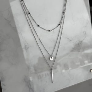 Triple Layered Silver-Colored Engraved Necklace – Customizable Initial – Personalized Jewelry Gift for Her