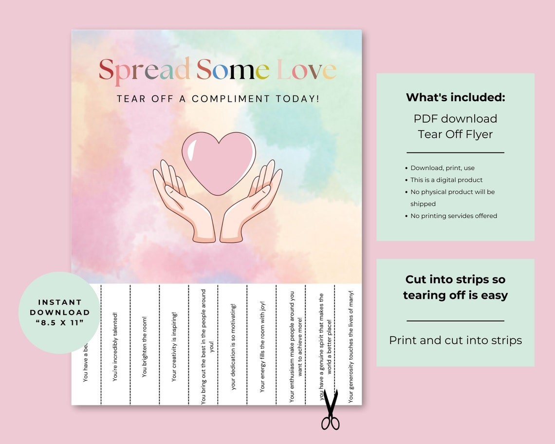 Printable Tear off Flyer, Random Act of Kindness, Compliments, Door ...