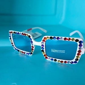 Rainbow rhinestone bedazzled sunglasses summertime beach adult or kids sunglasses