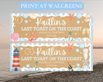 カスタムデザインの「ラスト・トースト・オン・ザ・コースト」独身最後のパーティー用バナー - デジタルダウンロード - ウォルグリーンで印刷可能