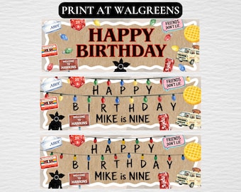 レトロでストレンジャー風の誕生日バナー - デジタルダウンロード - Walgreensで印刷可能