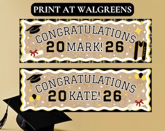 大学または高校の卒業式用カスタムバナー - Walgreensで印刷 - デジタルダウンロード