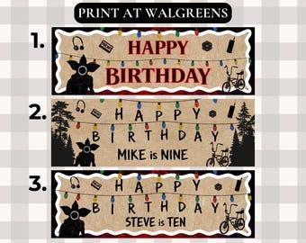 ストレンジャーバイブス、レトロ、バースデーバナー - デジタルダウンロード - Walgreensで印刷