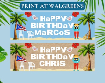 プエルトリコの誕生日パーティー用カスタムバナー - Walgreensで印刷 - デジタルダウンロード