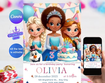 Editable Frozen Birthday Invitation, Elsa Party Invite (Digital)