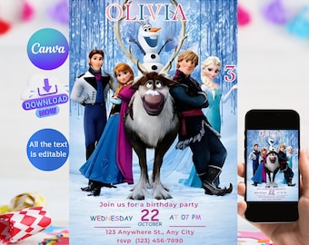 Editable Frozen Birthday Invitation, Elsa Party Invite (Digital)