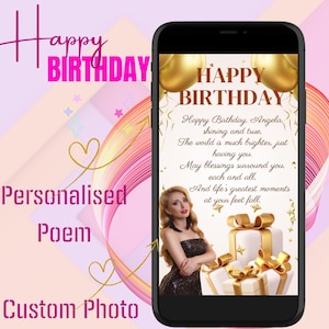 Digitale verjaardagskaart | 25e verjaardag| Gepersonaliseerd gedicht | Cadeau | Geanimeerde aangepaste digitale kaart |  Gepersonaliseerde gedicht en foto