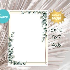Modèle vierge modifiable eucalyptus, cartes imprimables, plaque personnalisée, modèle verdure, faire-part de mariage, cadeau héritage, carte de table