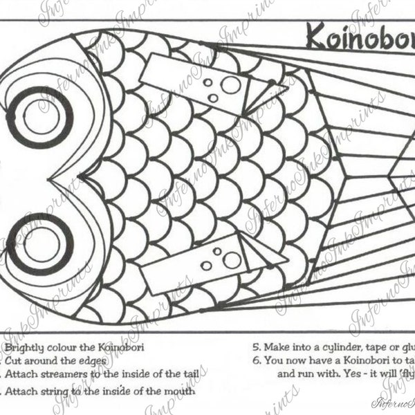 Kodomo-no-hi, Koinobori, windsocks, Children’s Day, Boy’s Day, coloring page, kids crafts