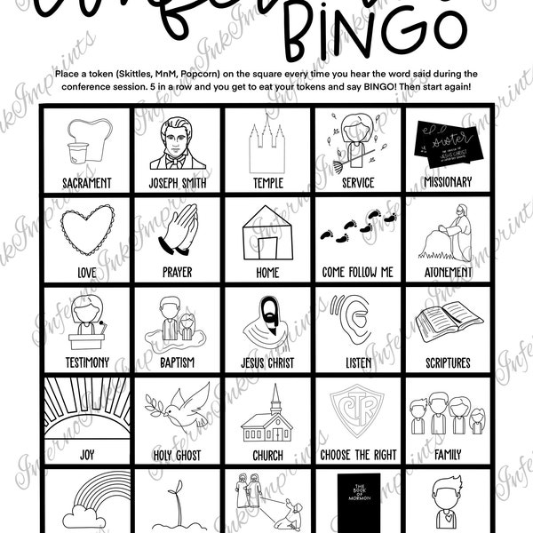 Conference Bingo, General Conference, Church of Jesus Christ of Latter Day Saints, LDS, Mormon, Conference Activities
