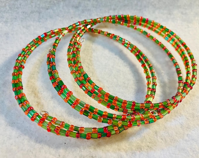Three Different Glass Seed Bead Bugle Bead Memory Wire Wrap Around Bracelets