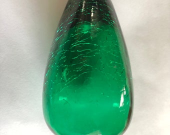 Emerald Green Crackle Glass Empoli or Blenko Replacement Glass Bottle Stopper MCM Hand Blown Glass