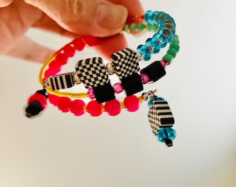 Hand made glass bead and silicone bead bracelet.
