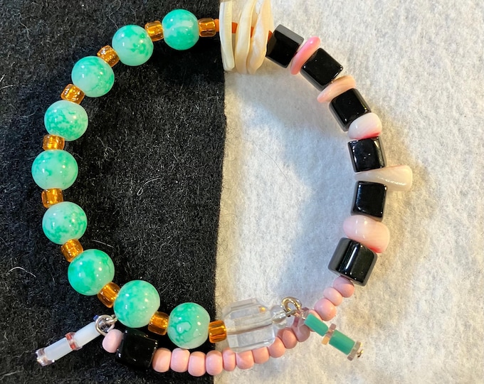 Memory Wire Wrap Around Beaded Bracelet Glass Beads