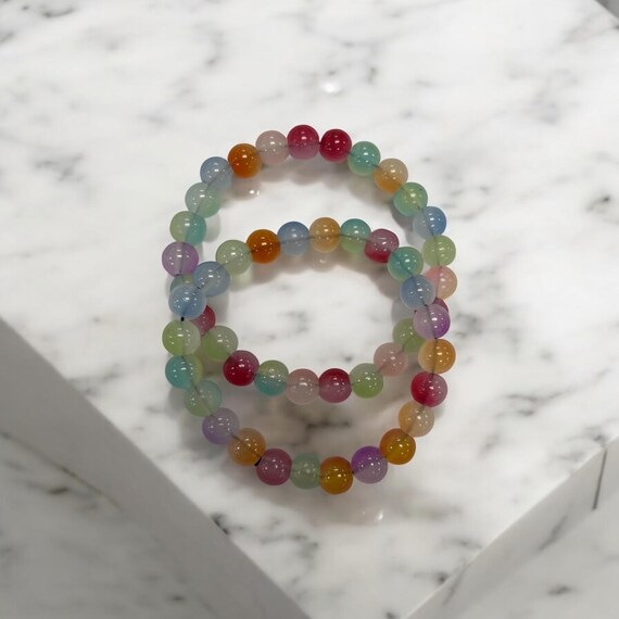 小さなガラスビーズのレインボーブレスレット ガラスビーズ