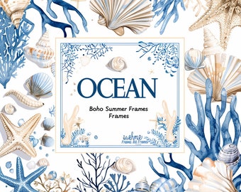 OCEAN Boho, Summer Clipart, Ocean Clipart, Coral clipart, Watercolor Clipart, Watercolor Beach, Watercolor Ocean, Watercolor Summer Boho