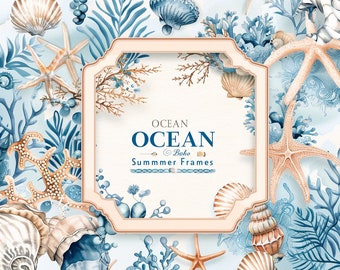 OCEAN Boho, Summer Clipart, Ocean Clipart, Coral clipart, Watercolor Clipart, Watercolor Beach, Watercolor Ocean, Watercolor Summer Boho