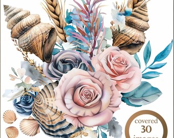 100 Floral Seashell Clipart Design Bundle/ Bundle and Save