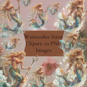 Vintage Aquarell Sirenen Clipart-Sammlung - Set mit 10 PNG-Dateien