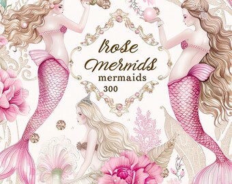 Mermaids Clipart Png, Watercolor, Pink Mermaids, Under the Sea Clipart, Mermaids Watercolor, Mermaid Baby Shower, Underwater Clipart