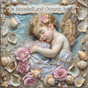 24 prachtige kleine oceanische engelen en schelpbaby's Esoterische ontwerpen Etherische kunst