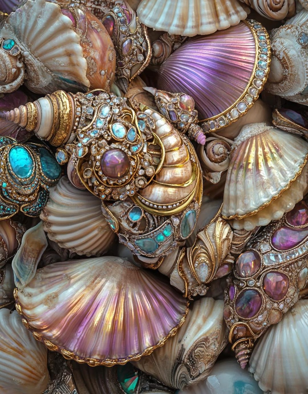 Realistic 600 DPI Gold Gilded Seashell Collection - Luxurious