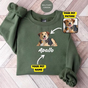 Custom Pet Portrait Sweatshirt - Personalized Cartoon Pet Photo & Name -Dog Mom Gift, Cat Lover Apparel, Pet Loss Memorial Keepsake,Gift Her
