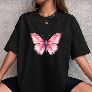 Butterfly Tee Shirt, Colorful Butterfly Graphic Tee, Women&#39;s Butterfly T-Shirt, Butterfly Print Top,Summer Butterfly Apparel,Butterfly Shirt