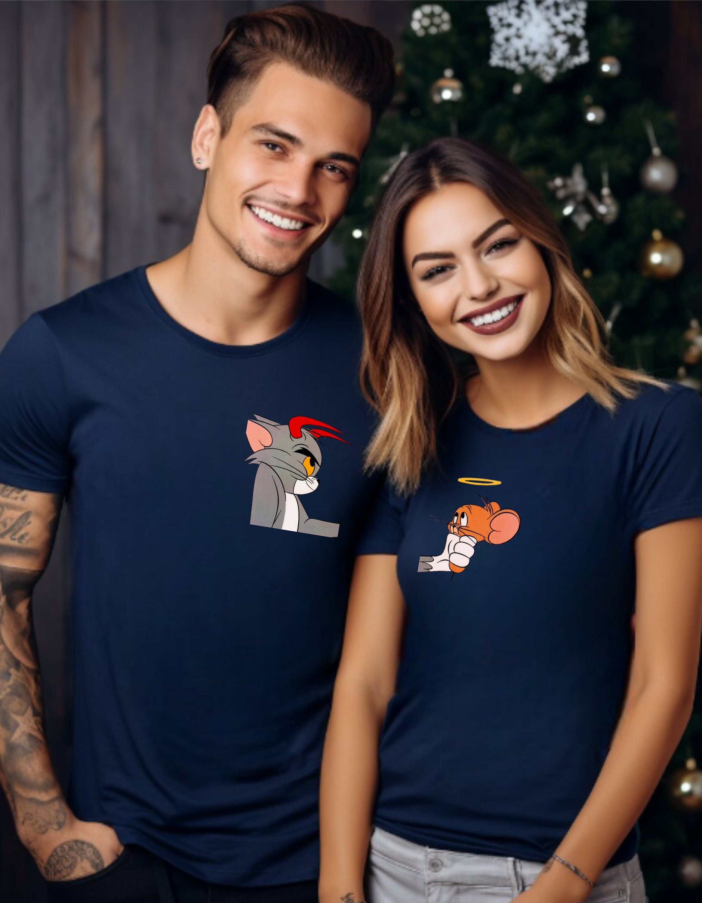 Couple Tom & Jerry Shirt: Custom Matching Cartoon T-Shirts, Fun Couples Gift, Gift For Newlyweds, special t-shirt for lovers, couple tee