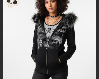 Y2K Goth Zip-up Hoodie: Unisex Black Faux Fur Grunge Jacket - Etsy Y2K Goth Zip-up Hoodie: Unisex Black Faux Fur Grunge Jacket - Etsy