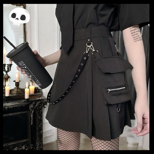 Gothic Punk High Waist Mini Skirt: Y2K Streetwear Femboy Skater Egirl Emo Alt Harajuku Womens Skirts