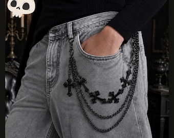 Cadena para pantalón gótico, cartera, cadena negra para pantalones vaqueros góticos superpuestos, accesorio de cinturón de pantalón estilo Y2K Punk Emo, joyería unisex, regalo