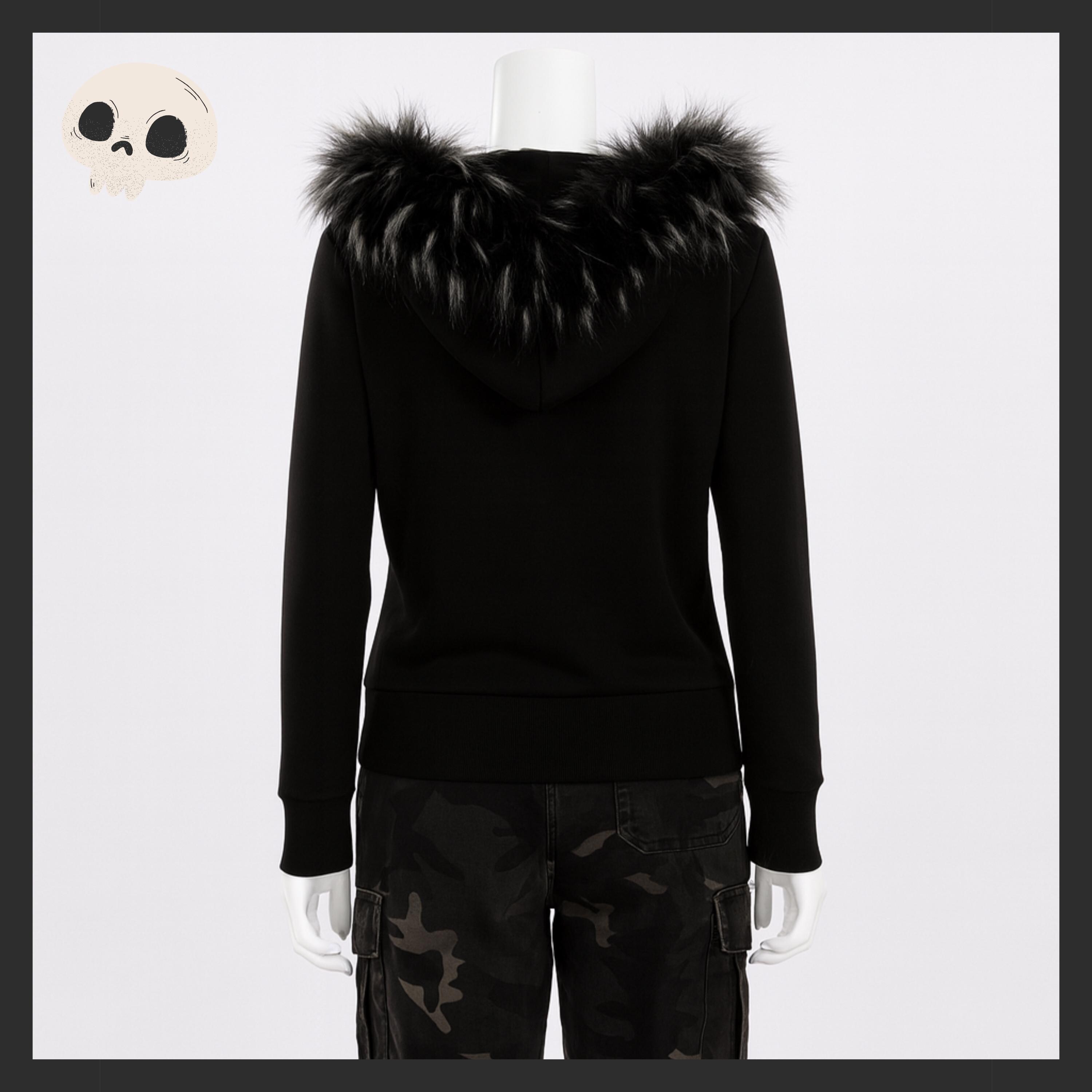 Y2K Goth Hoodie Fur Lined Gothic Zip up Grunges Streetwear Y2K