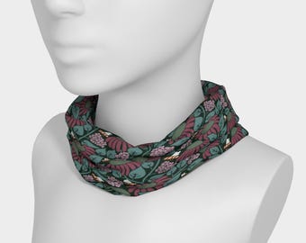 Floral Headband and UPF50 Neck Wrap | Artist-drawn Coneflower & Phlox | Purple, Pink, and Blue-Green