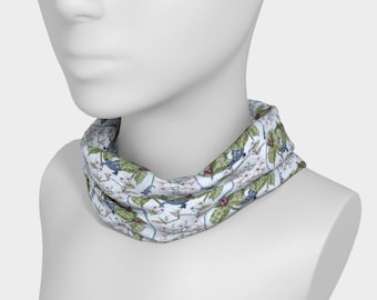 Headband and UPF50 Neck Wrap | Artist-Drawn Spotted Salamanders and Spring Ephemeral Wildflowers | Redbud-inspired Colors