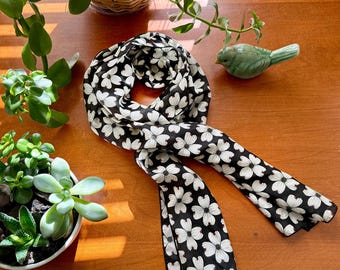 Silk Scarf | Artist-Drawn Dogwood Flowers (Black & White)