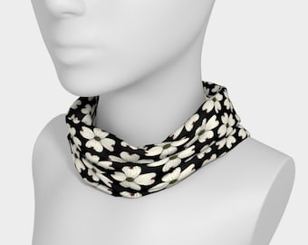 Floral Headband and UPF50 Neck Wrap | Dogwood Delight | Artist-Drawn in Black & Cream