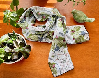 Silk Scarf | Artist-Designed with Wildflowers and Spotted Salamanders (Redbud Colorway)