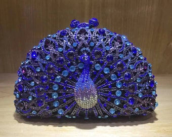 Hermoso bolso de mano con forma de cúpula de pavo real para fiestas nocturnas y ocasiones especiales, bolso de mano de noche para mujer