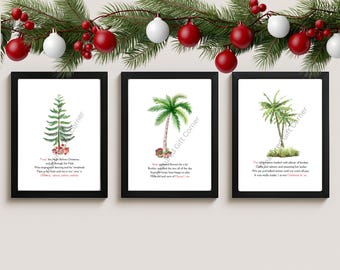 Hawaiian Christmas Tree 8x10 Print Set of 3 | Christmas Luau Lyrics Wall Art | Mele Kalikimaka Tropical Holiday Decor