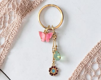 Butterfly, Flower, Teardrop Charm Keychain