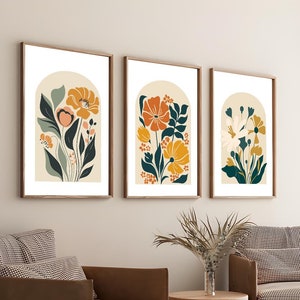 Abstract Set of 3 Print, Terracotta Prints, Floral Wall Art, Vintage Art Print, Boho Printable Art, Flower Market Poster, Abstract Floral