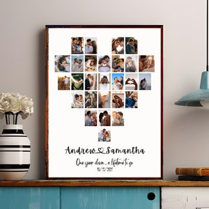 Hartfotocollage, liefdesfotocollage voor koppels, aangepaste fotocollage voor koppels, DIY hartcollageprint, romantisch huwelijkscadeau collage