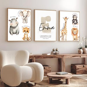 Art animalier pour chambre de bébé, lot de 3, art pour chambre d'animaux des bois, cadeau de shower de bébé, impressions pour chambre de bébé, impressions d'animaux safari pour bébé, impressions d'animaux de la jungle