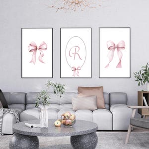 Art mural tendance avec noeud rose, élégants tirages de chambre d&#39;enfant girly, art de la chambre d&#39;enfants sur le thème des noeuds, impression personnalisée nom de bébé fille, décoration de chambre féminine